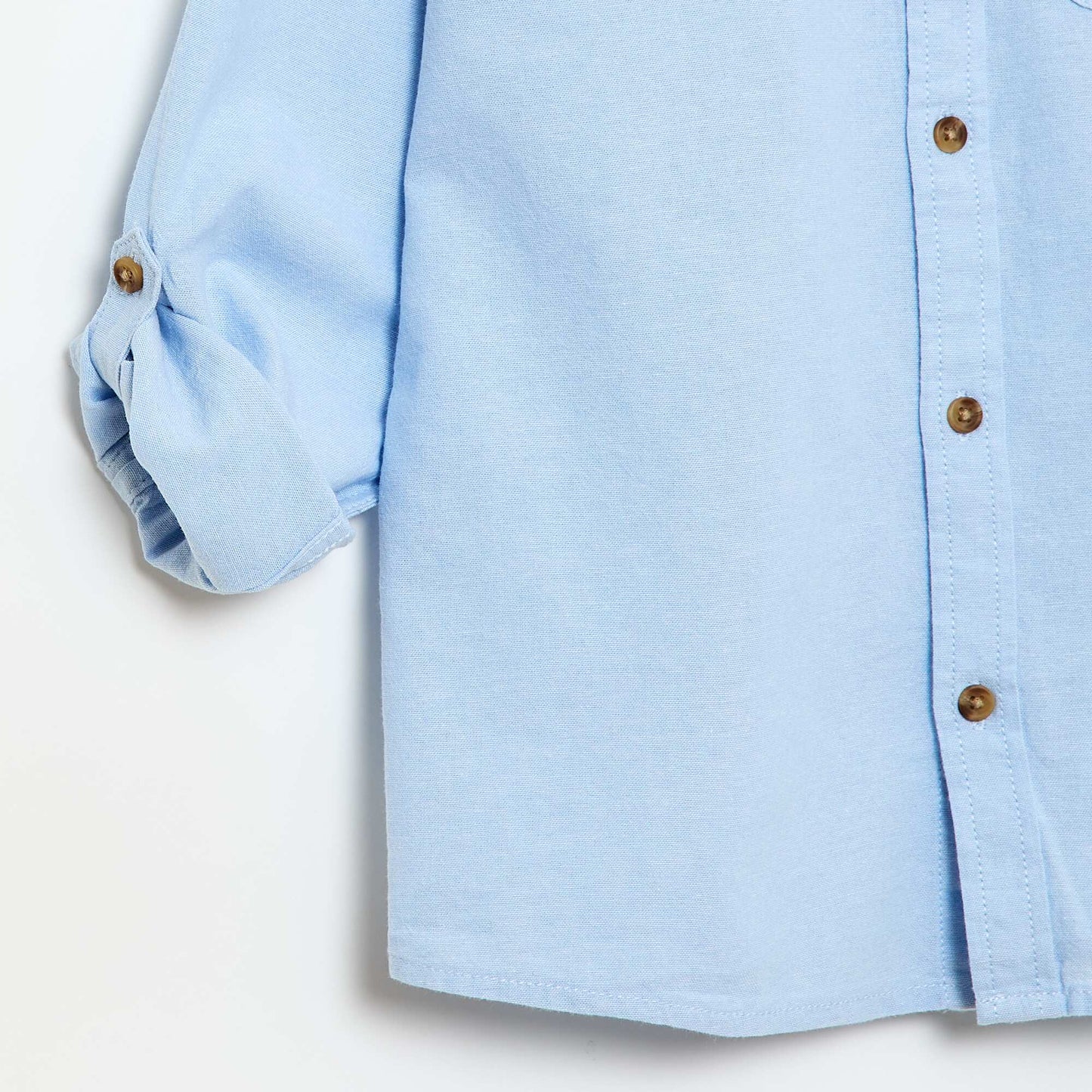 Camisa cuello mao en algodón liso AZUL