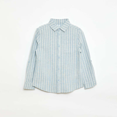 Camisa con bolsillo y mangas remangables AZUL
