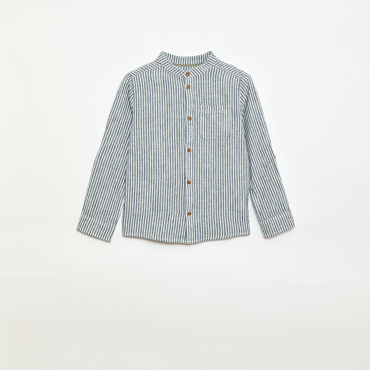 Camisa rayada de lino mezclado AZUL