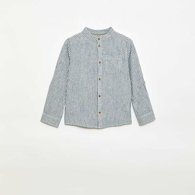 Camisa rayada de lino mezclado AZUL