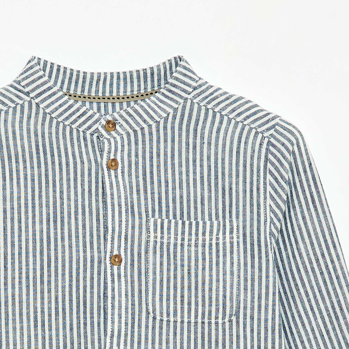 Camisa rayada de lino mezclado AZUL