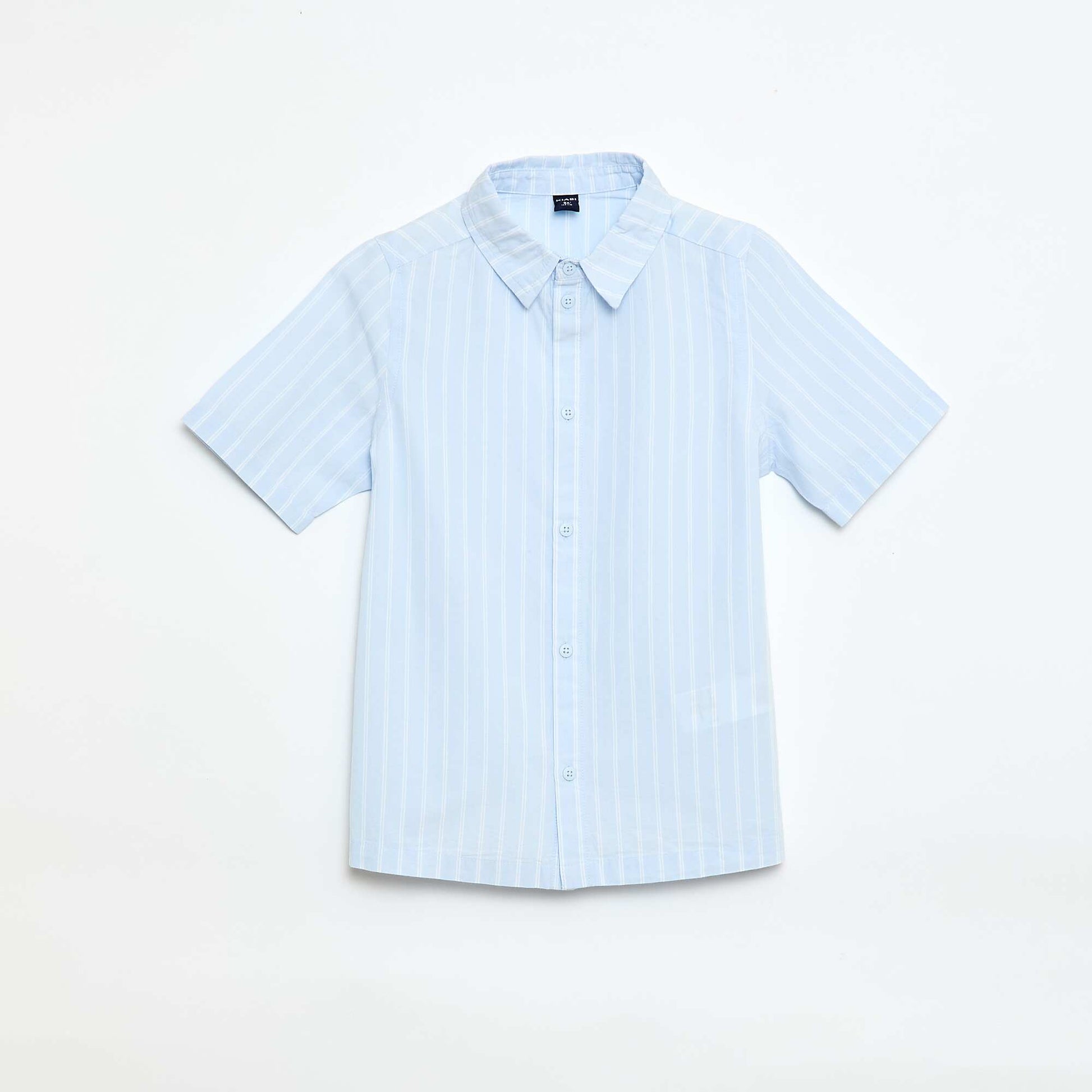 Camisa de rayas de manga corta en algodón AZUL