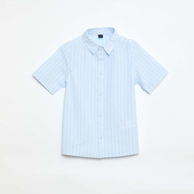 Camisa de rayas de manga corta en algodón AZUL