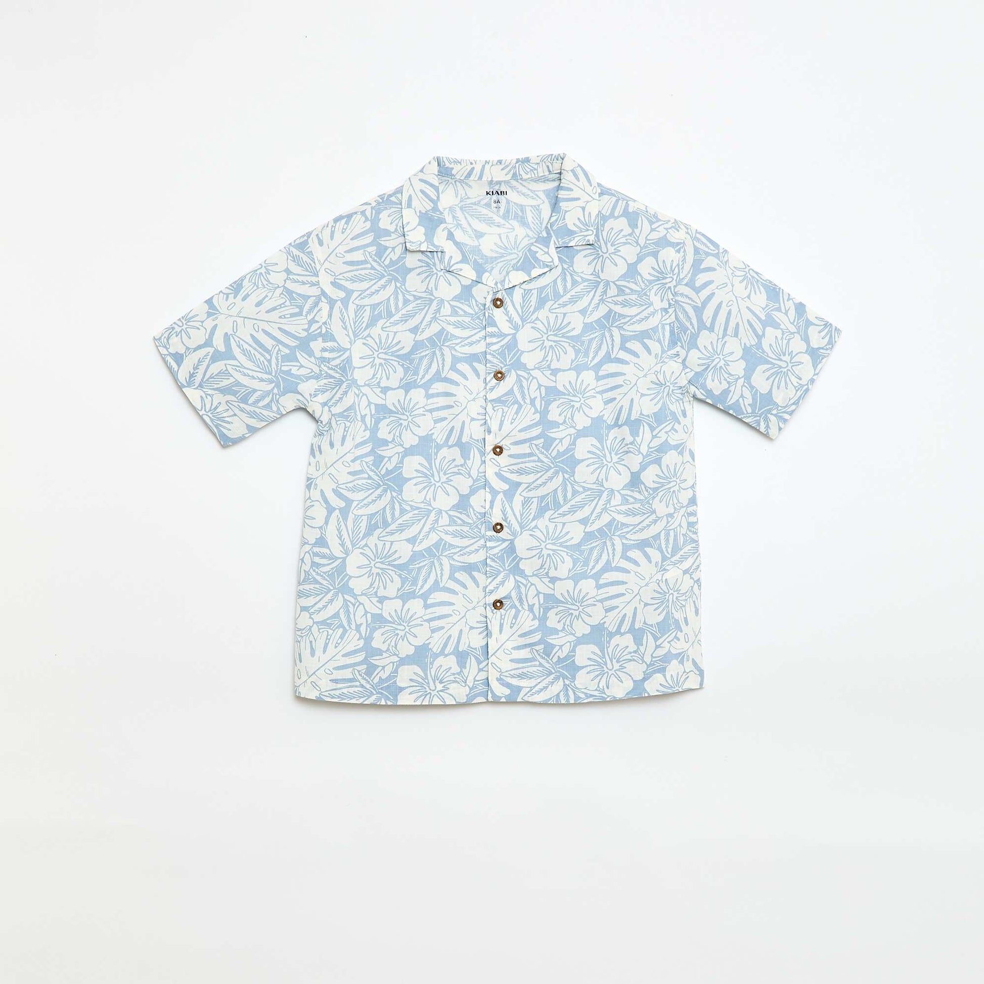 Camisa regular de manga corta en algodón AZUL