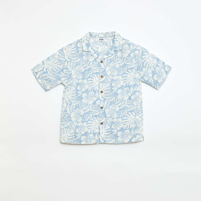Camisa regular de manga corta en algodón AZUL