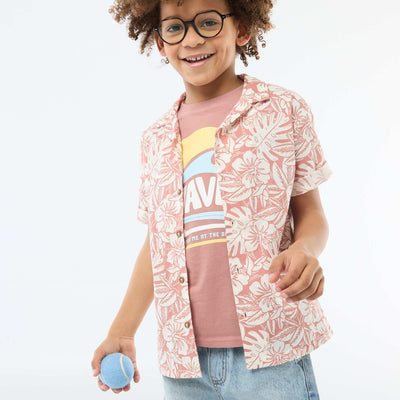 Camisa regular de manga corta en algodón ROJO