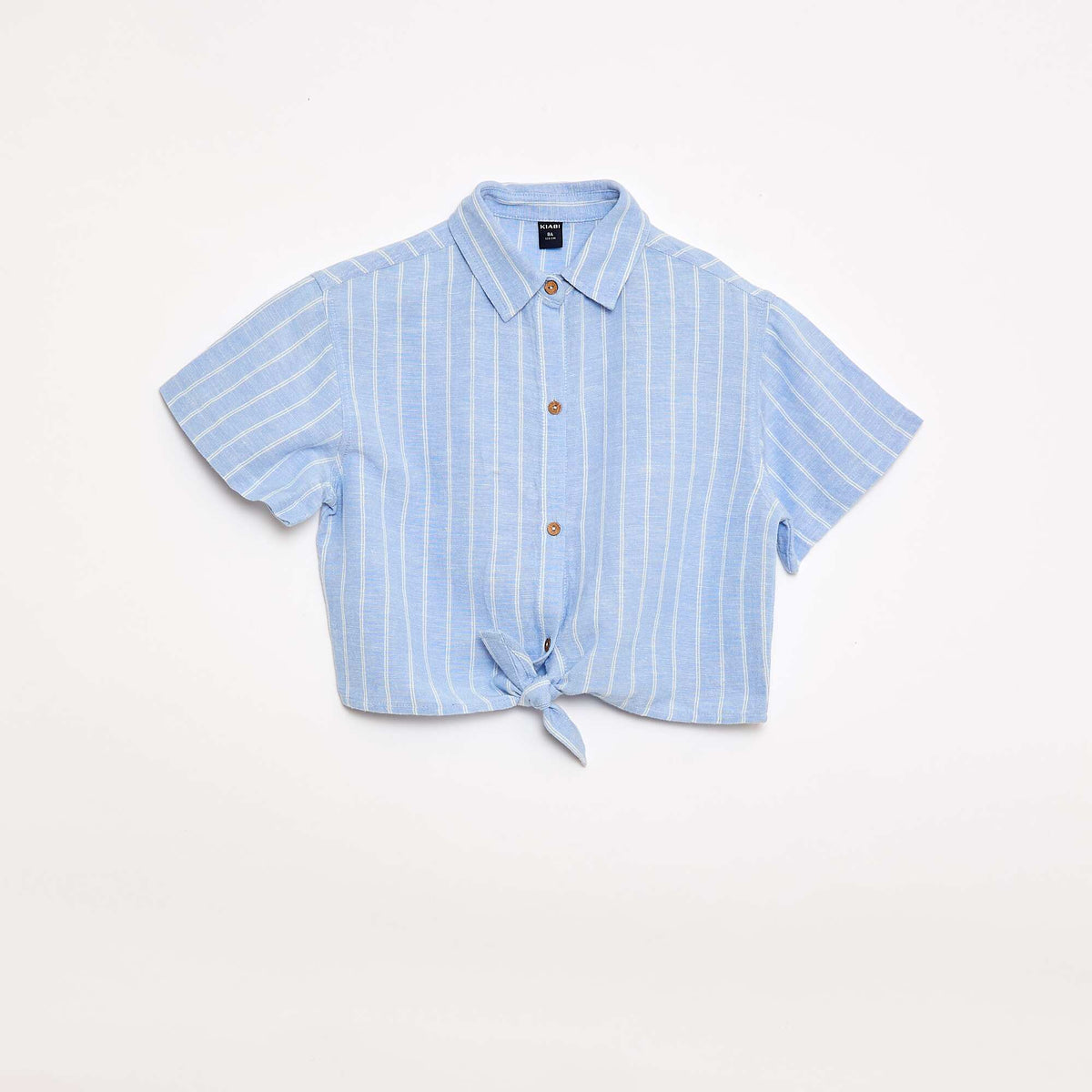 Camisa de manga corta de lino mezclado AZUL