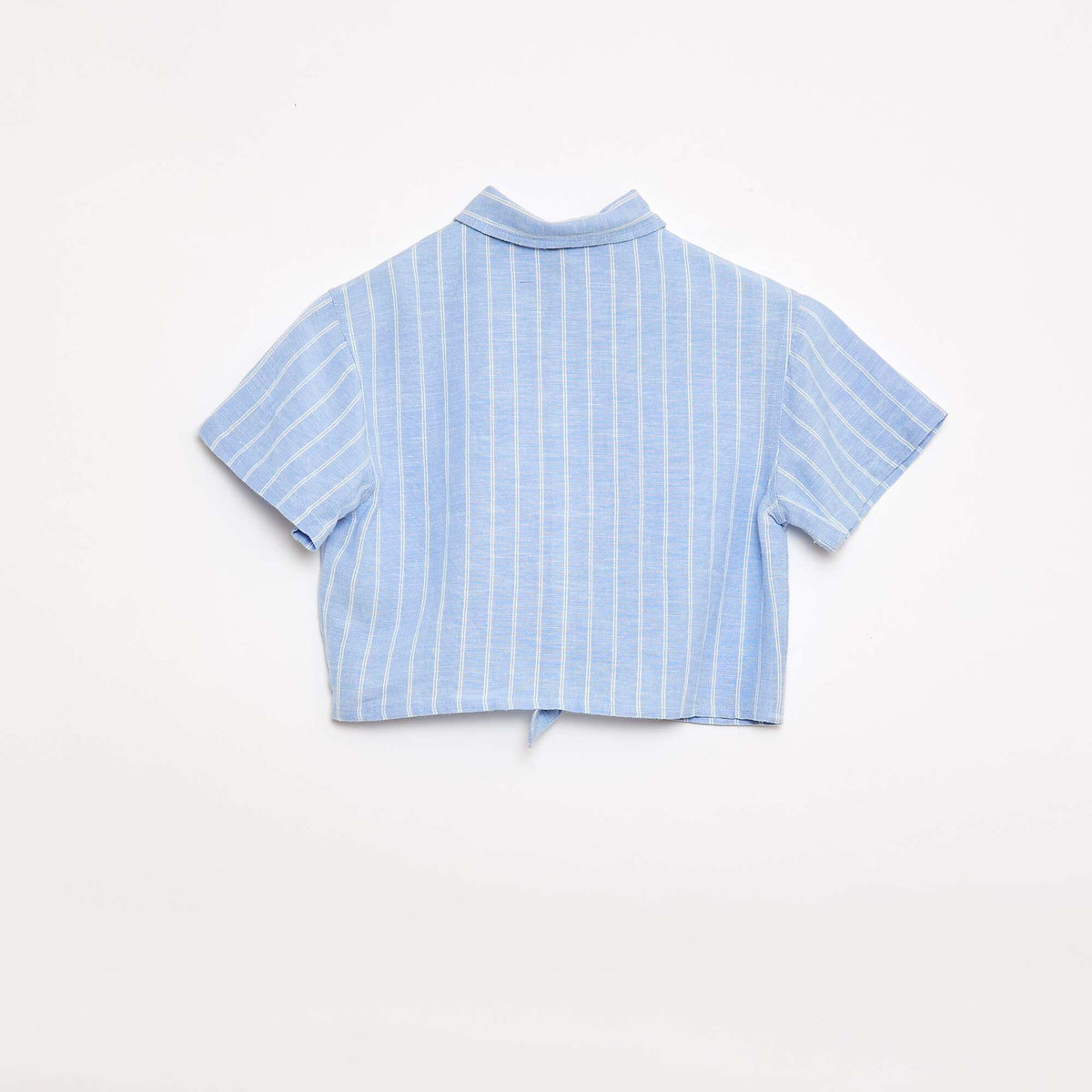 Camisa de manga corta de lino mezclado AZUL