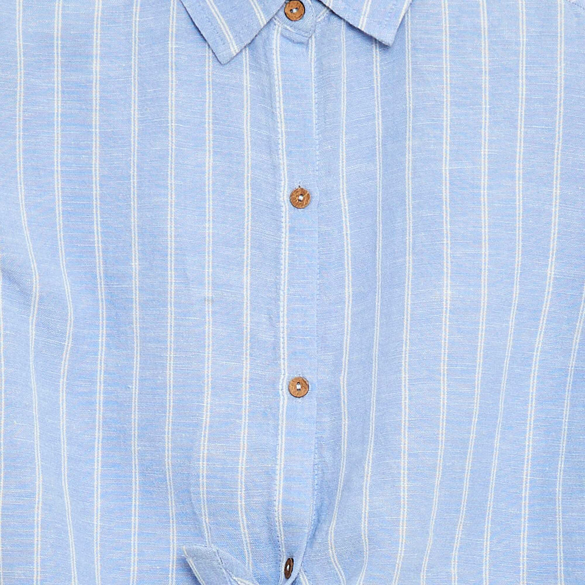 Camisa de manga corta de lino mezclado AZUL