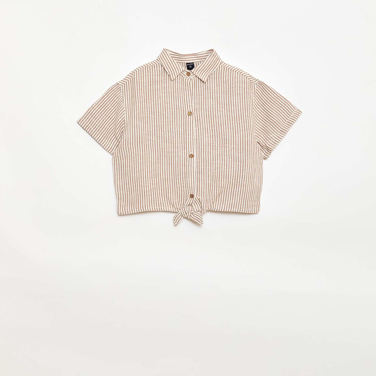 Camisa de manga corta de lino mezclado BEIGE
