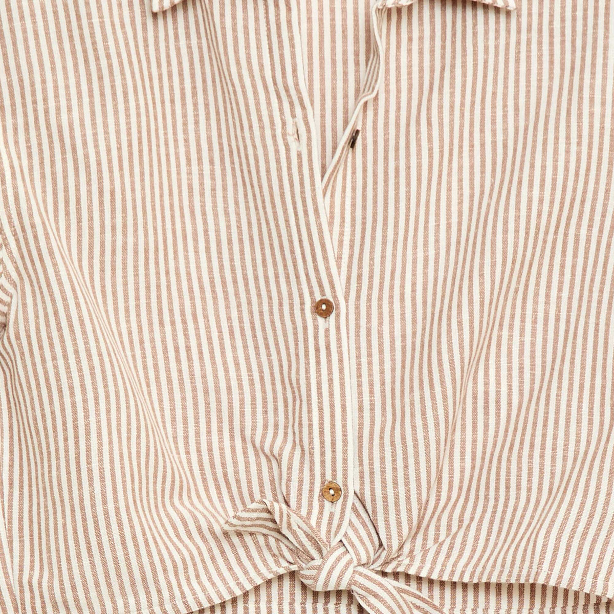 Camisa de manga corta de lino mezclado BEIGE