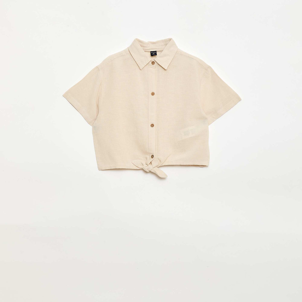 Camisa de manga corta de lino mezclado BLANCO