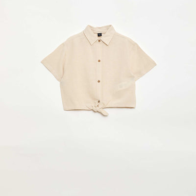 Camisa de manga corta de lino mezclado BLANCO