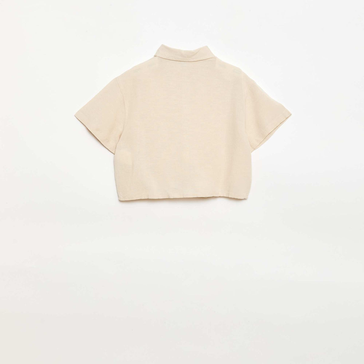 Camisa de manga corta de lino mezclado BLANCO