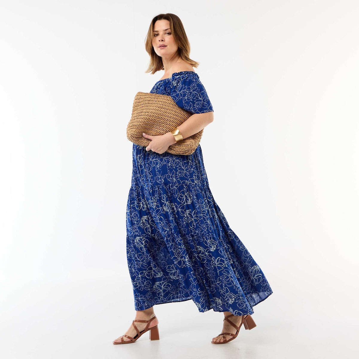 Falda midi de crepé AZUL