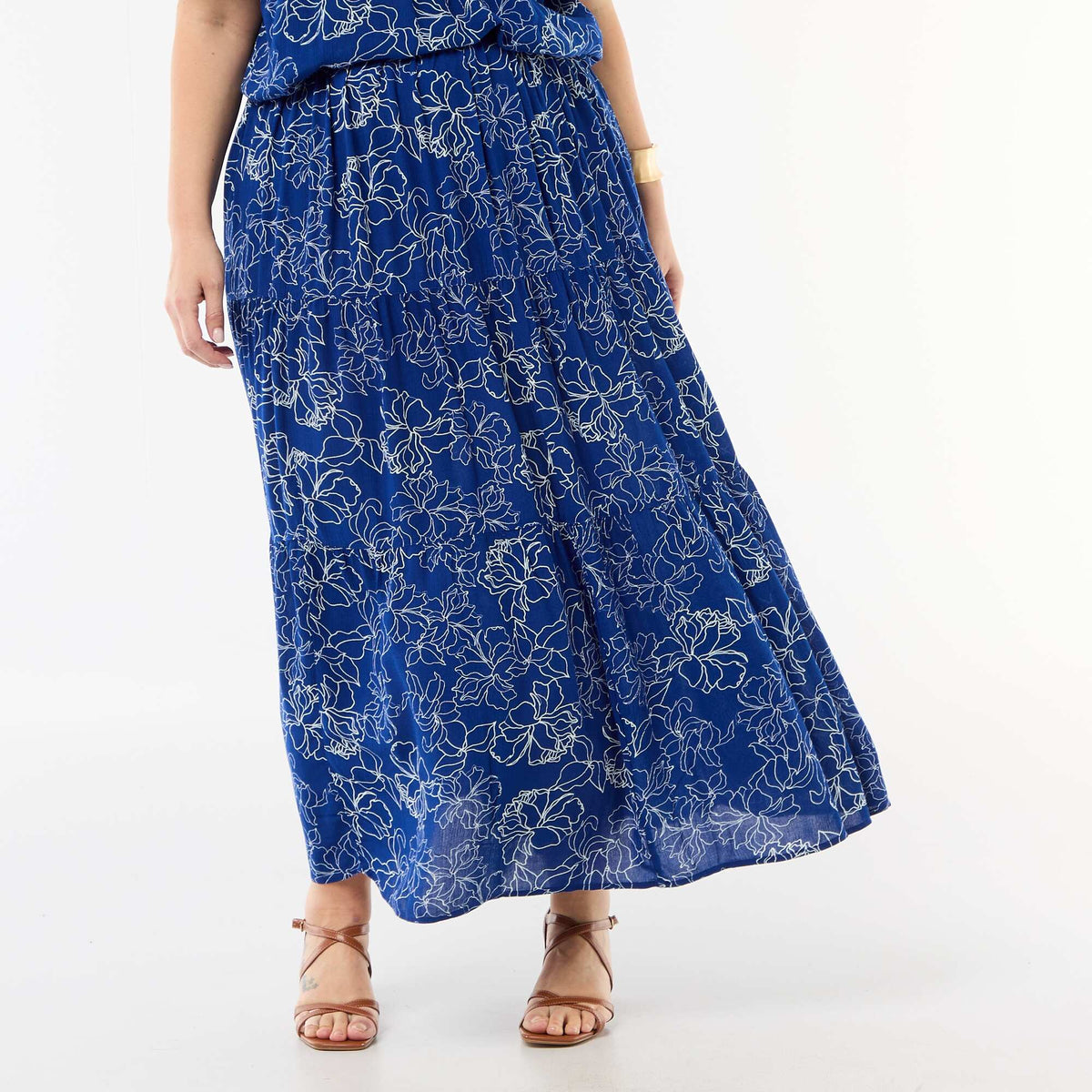 Falda midi de crepé AZUL