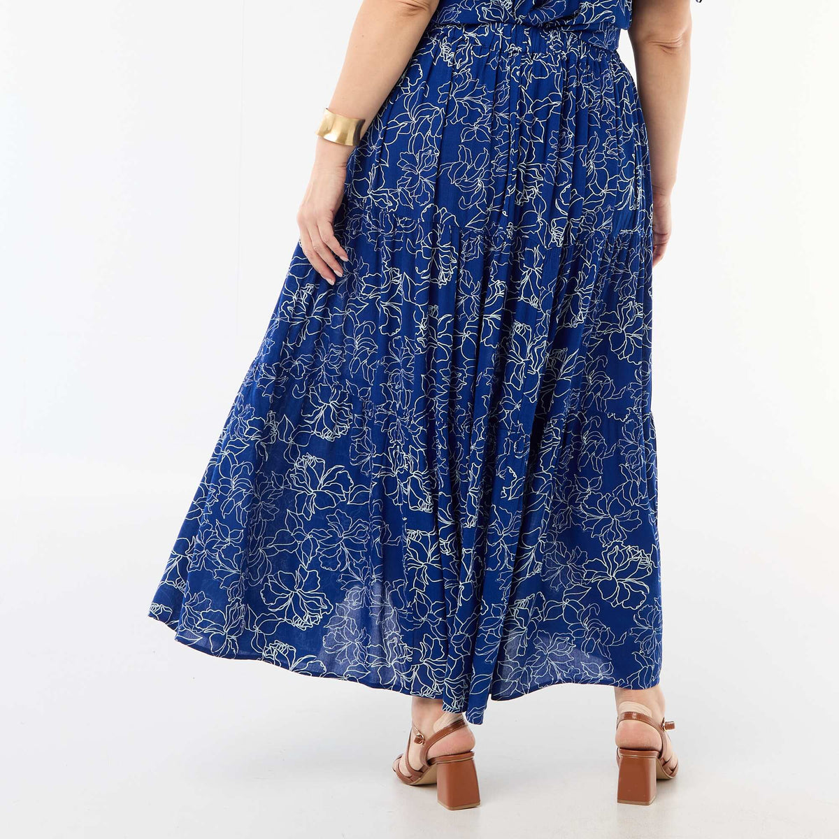 Falda midi de crepé AZUL