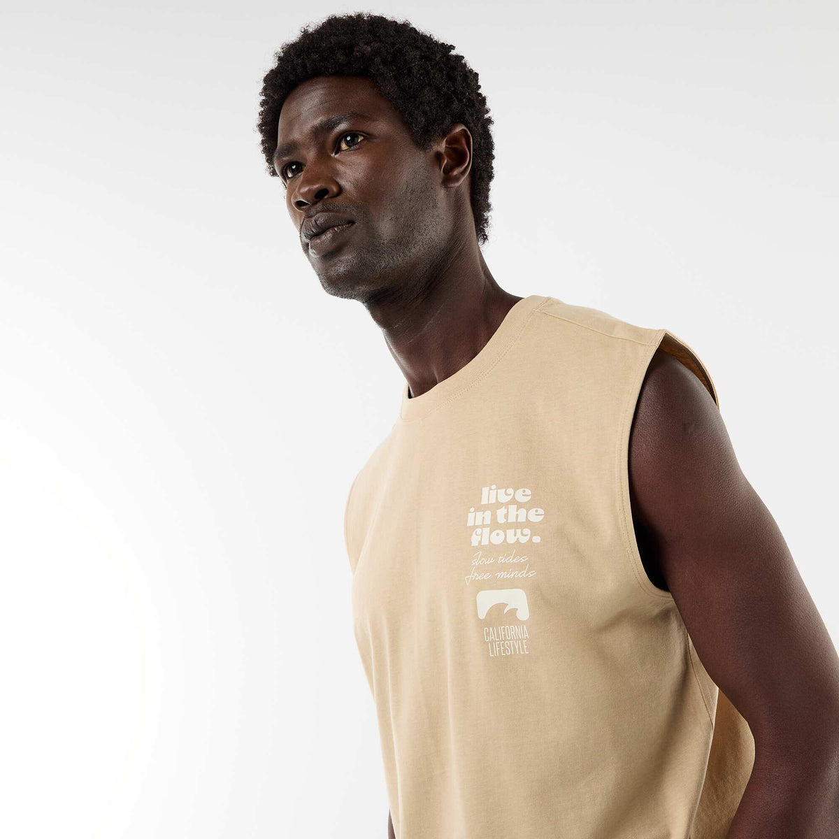 Camiseta de tirantes estampada por ambos lados BEIGE