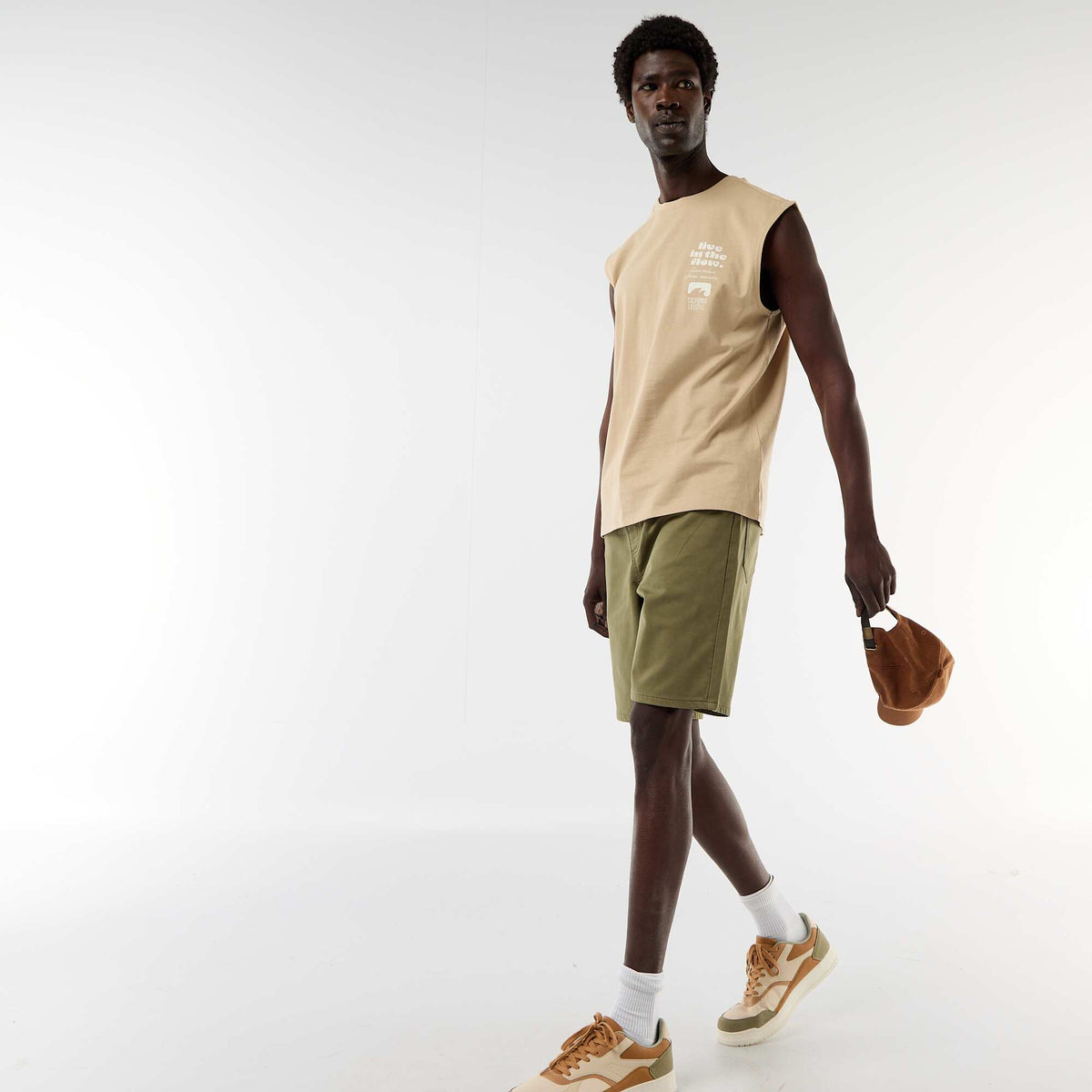 Camiseta de tirantes estampada por ambos lados BEIGE