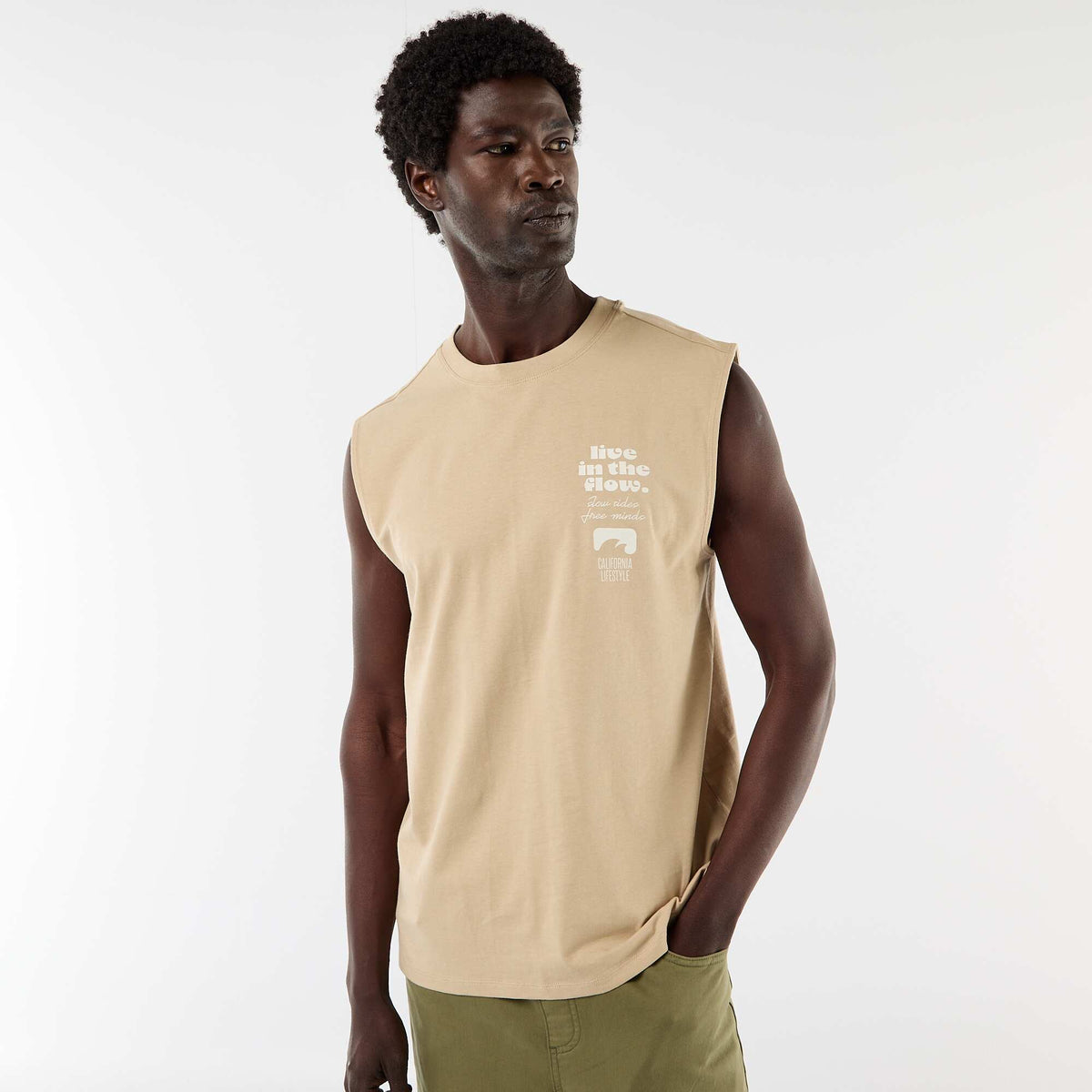 Camiseta de tirantes estampada por ambos lados BEIGE