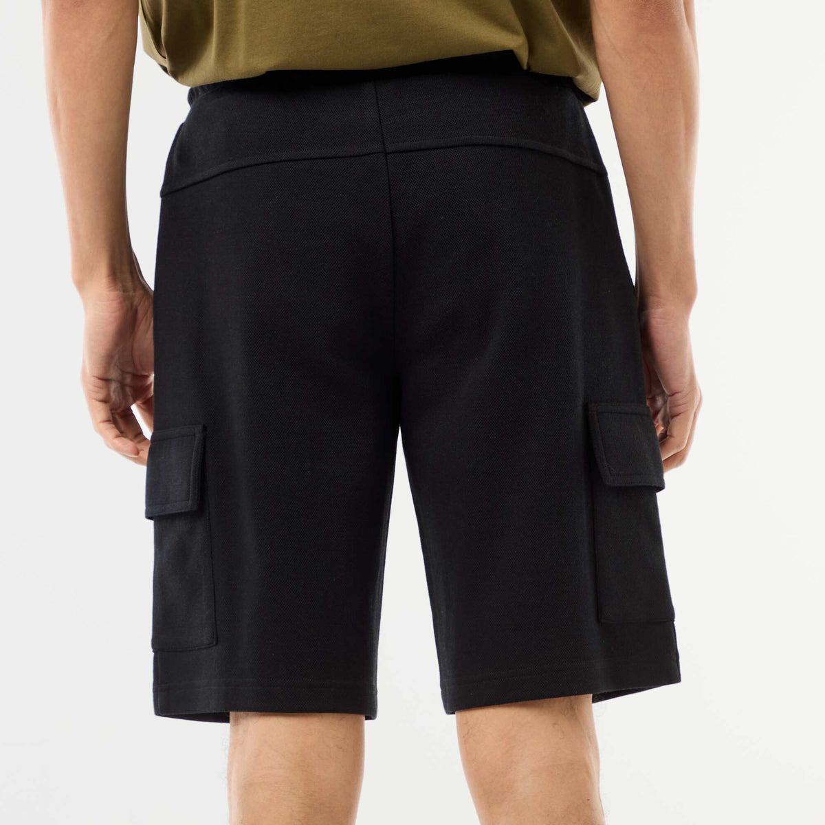 Bermuda de piqué de algodón multibolsillos NEGRO