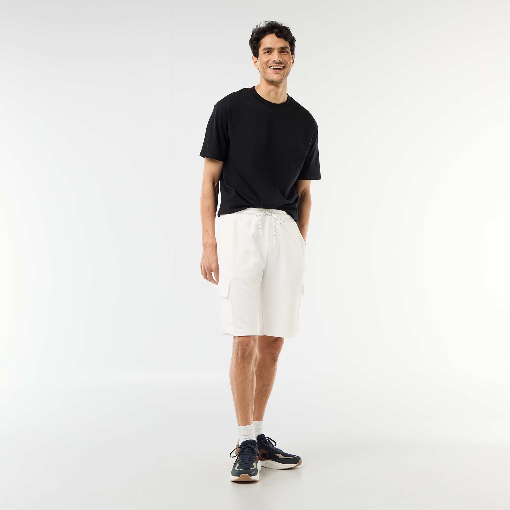 Bermuda de piqué de algodón multibolsillos BLANCO