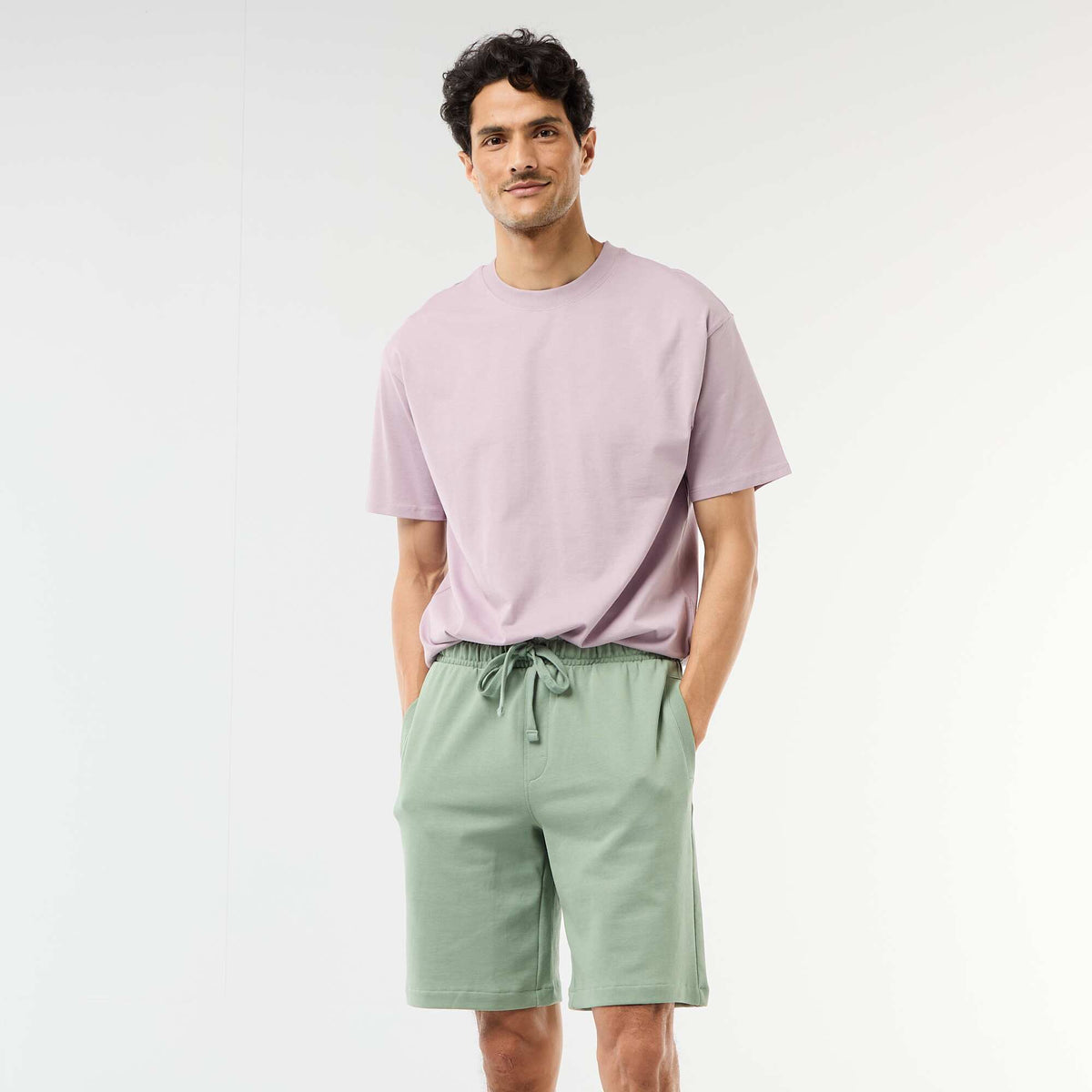Bermuda de felpa ligera liso VERDE