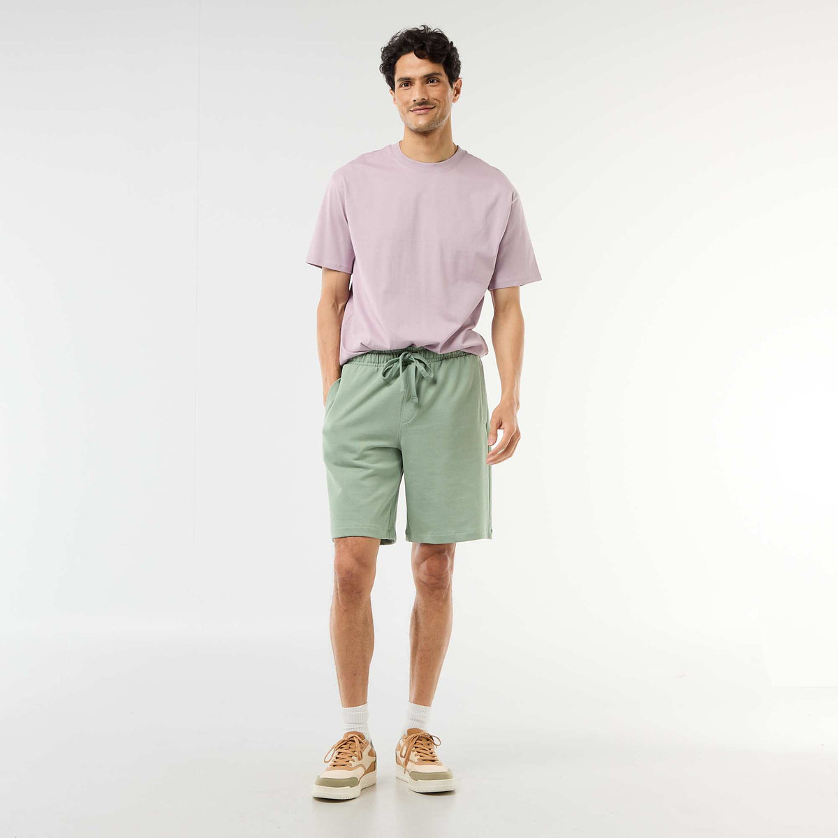 Bermuda de felpa ligera liso VERDE