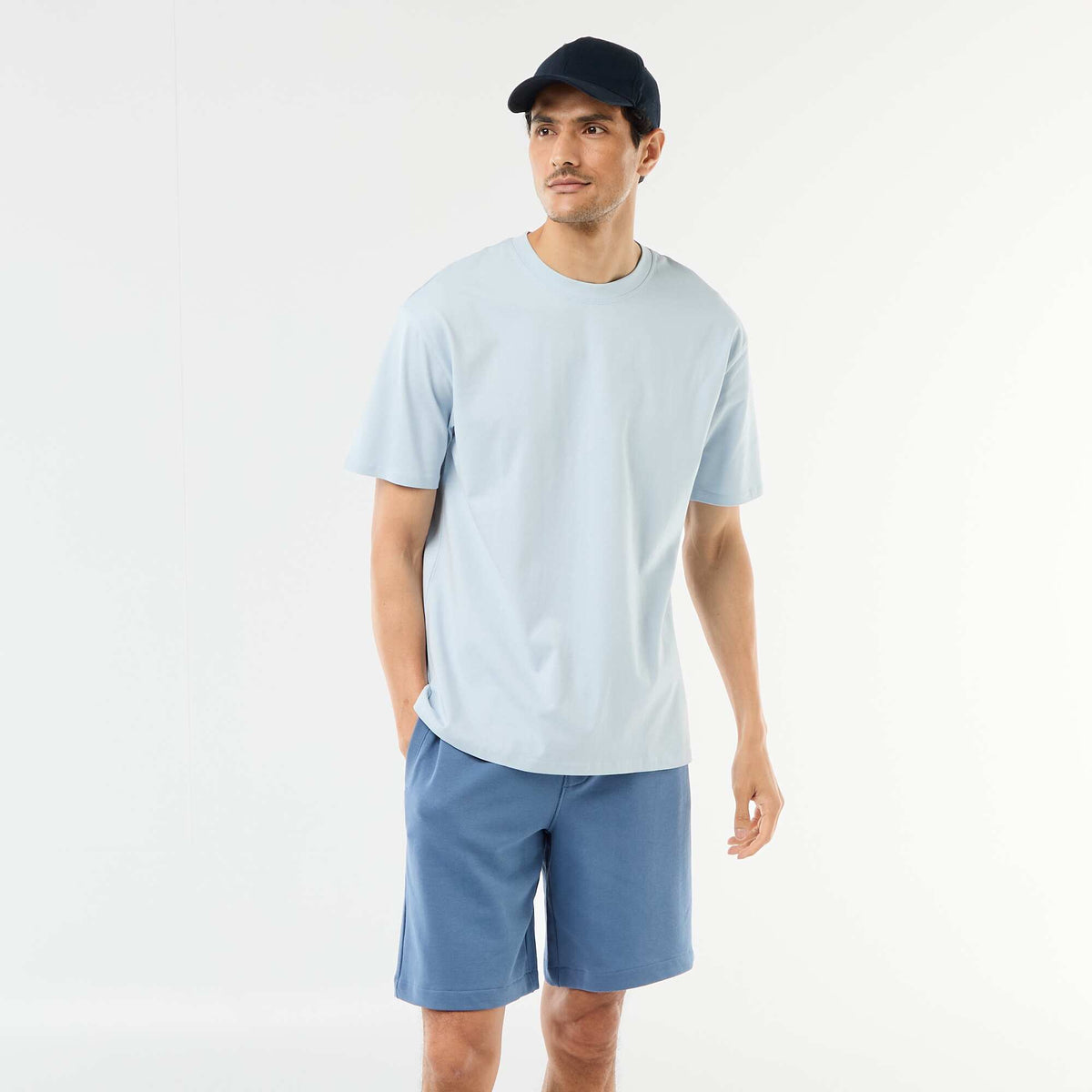 Bermuda de felpa ligera liso AZUL