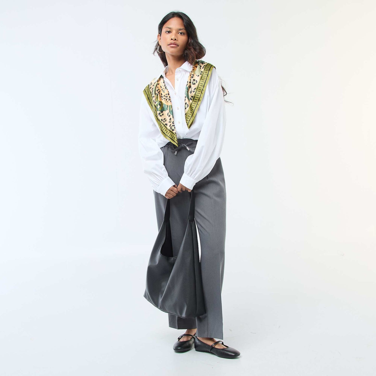 Camisa de popelina de mangas anchas BLANCO