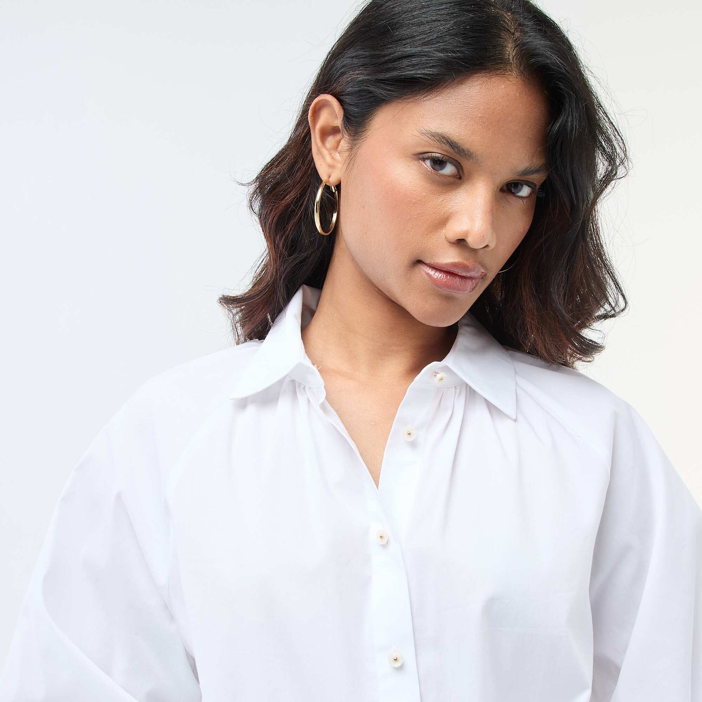 Camisa de popelina de mangas anchas BLANCO
