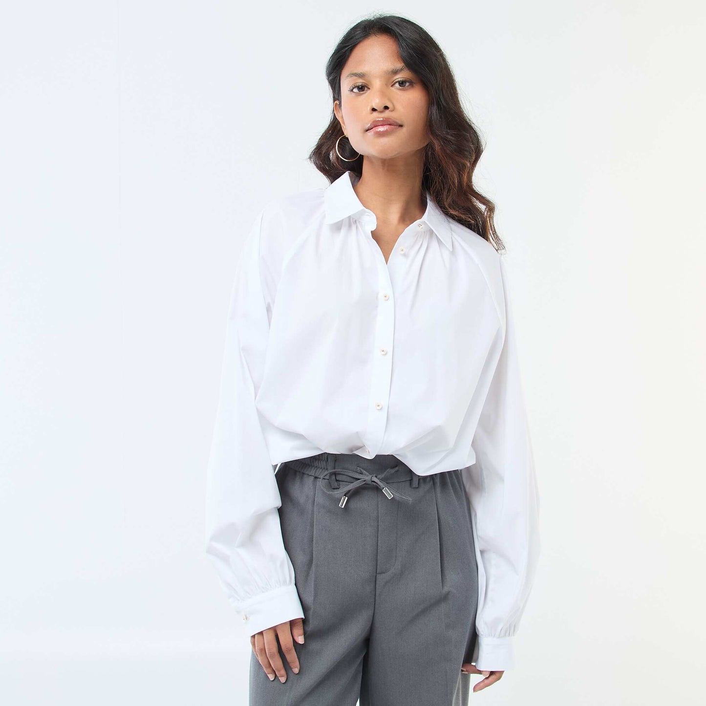 Camisa de popelina de mangas anchas BLANCO