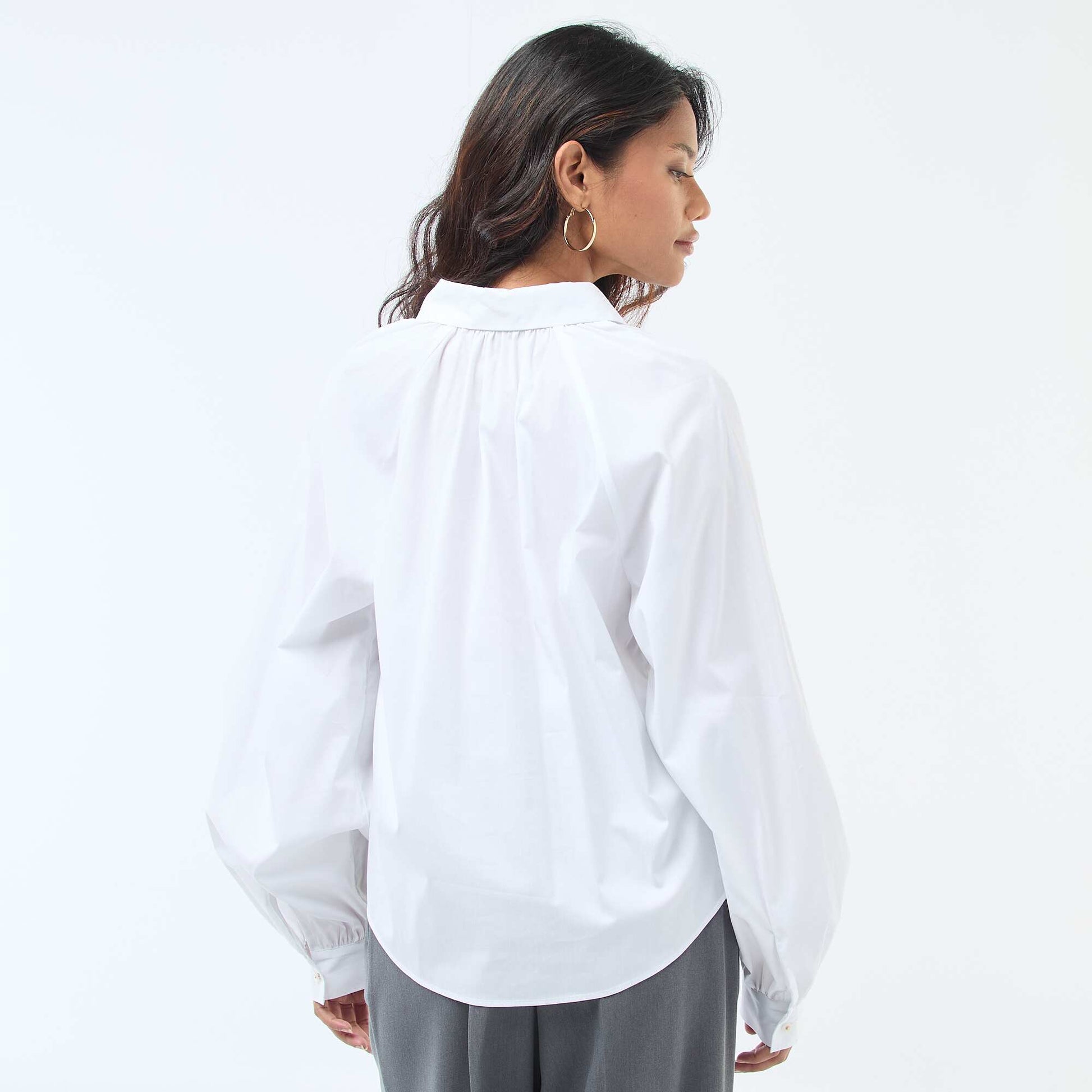 Camisa de popelina de mangas anchas BLANCO
