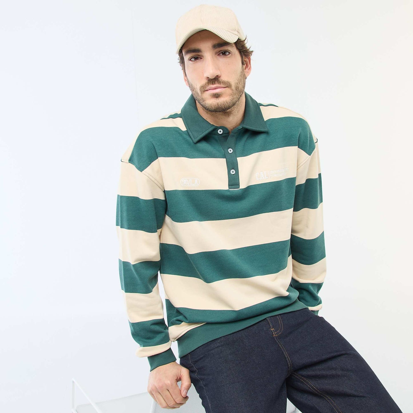 Remera estilo rugby de manga larga BLANCO