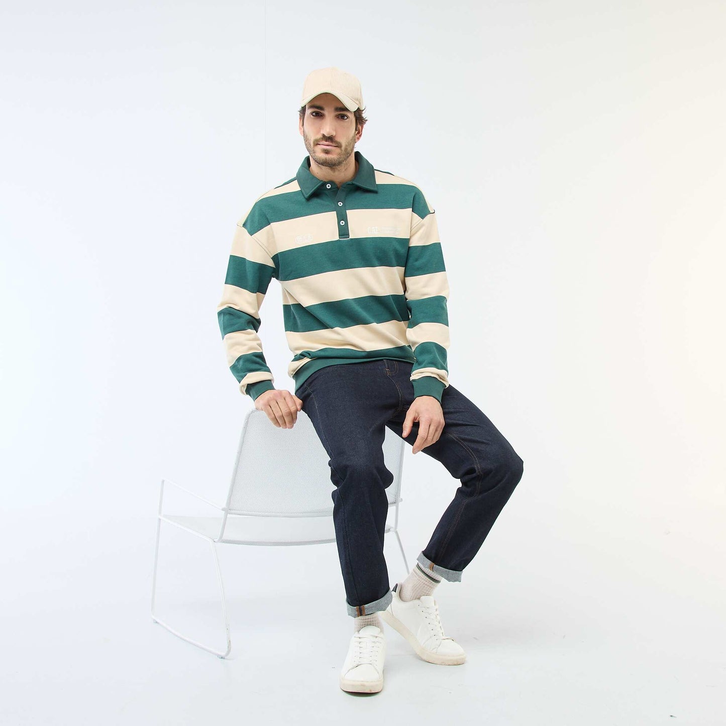Remera estilo rugby de manga larga BLANCO