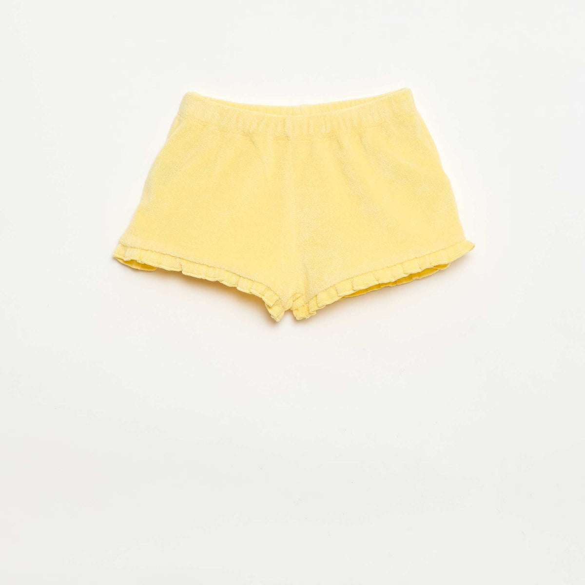 Pack de 2 pantalones cortos lisos de rizo con volantes AMARILLO