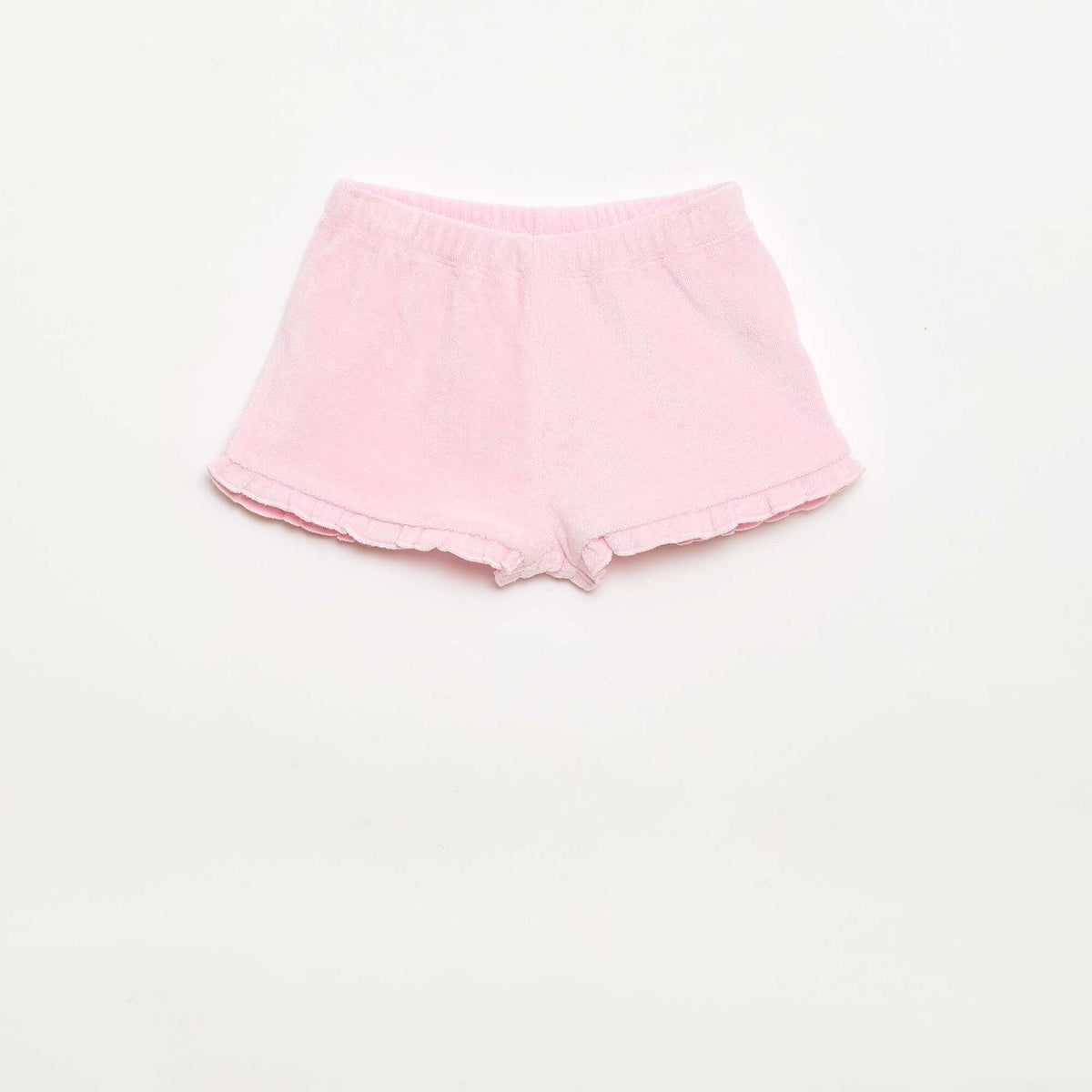 Pack de 2 pantalones cortos lisos de rizo con volantes AMARILLO