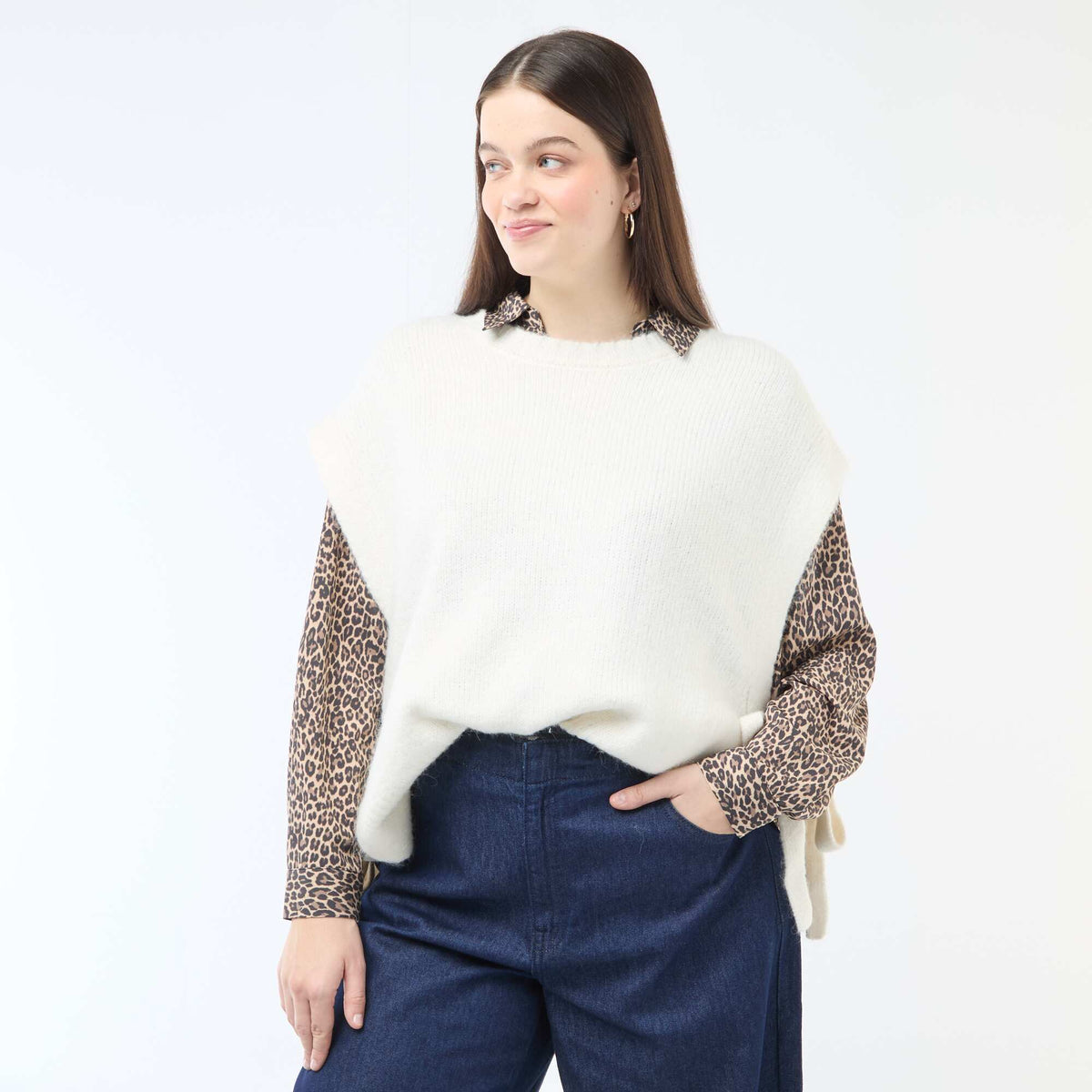 Sweater sin mangas para anudar a los lados BEIGE