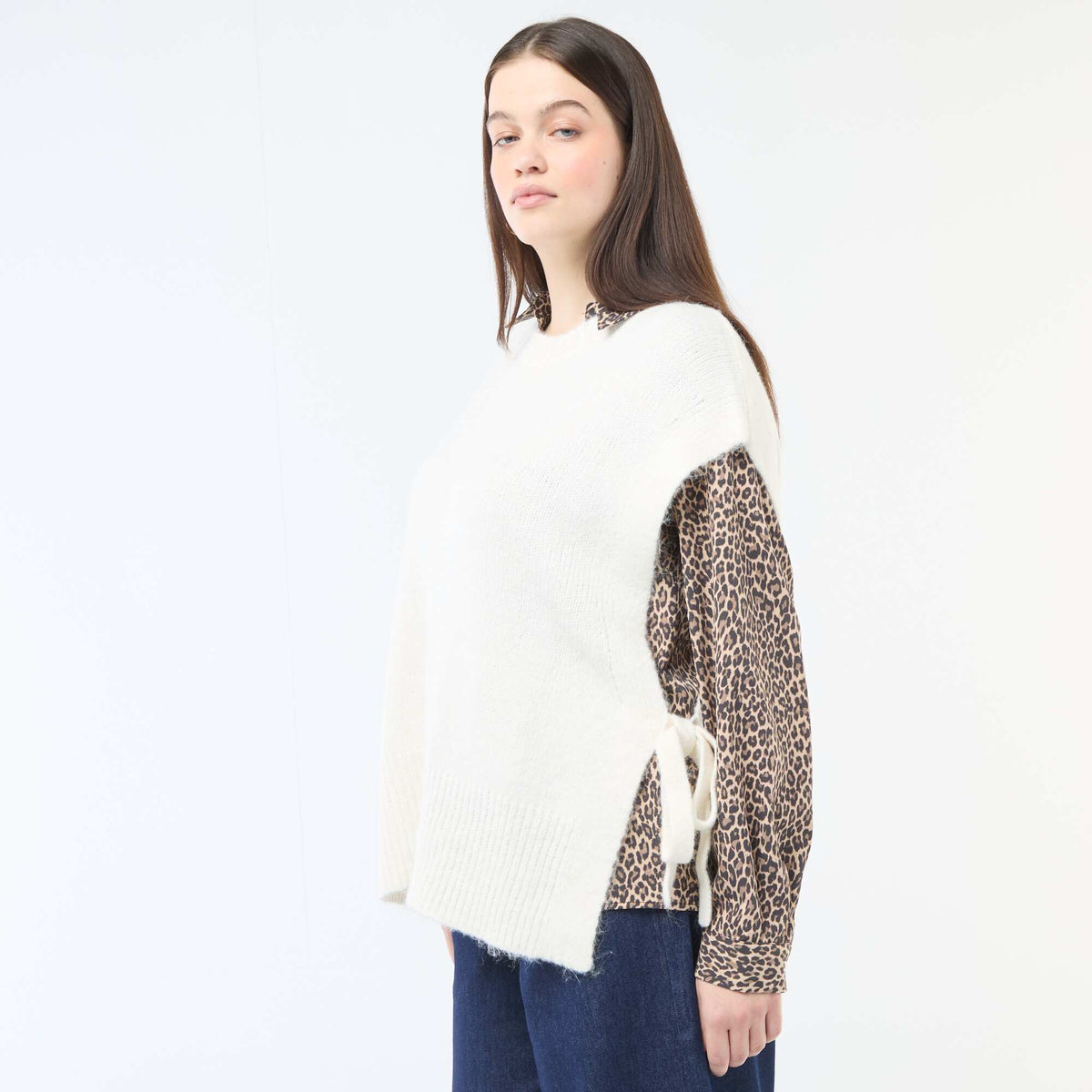 Sweater sin mangas para anudar a los lados BEIGE