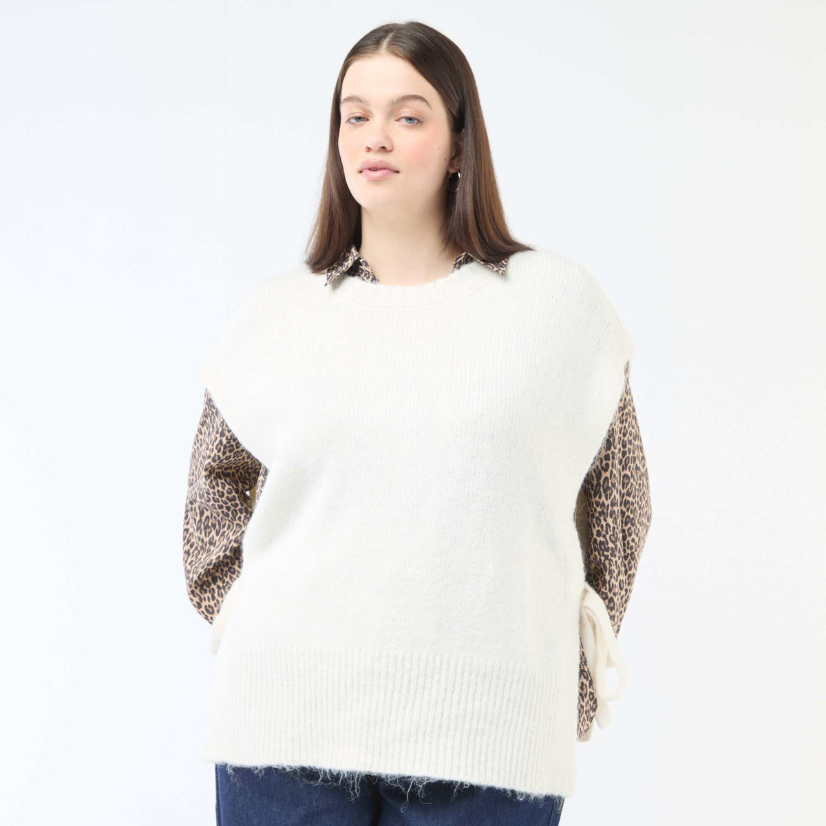 Sweater sin mangas para anudar a los lados BEIGE
