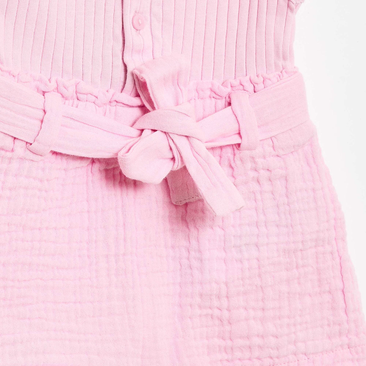 Mono corto de doble gasa de algodón con cinturón anudable ROSA