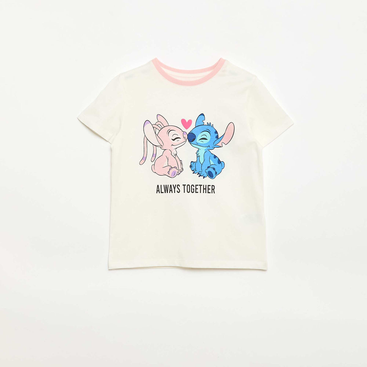 Camiseta 'Disney' 'Stitch & Angel' de algodón liso BLANCO