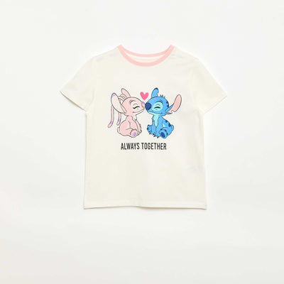 Camiseta 'Disney' 'Stitch & Angel' de algodón liso BLANCO