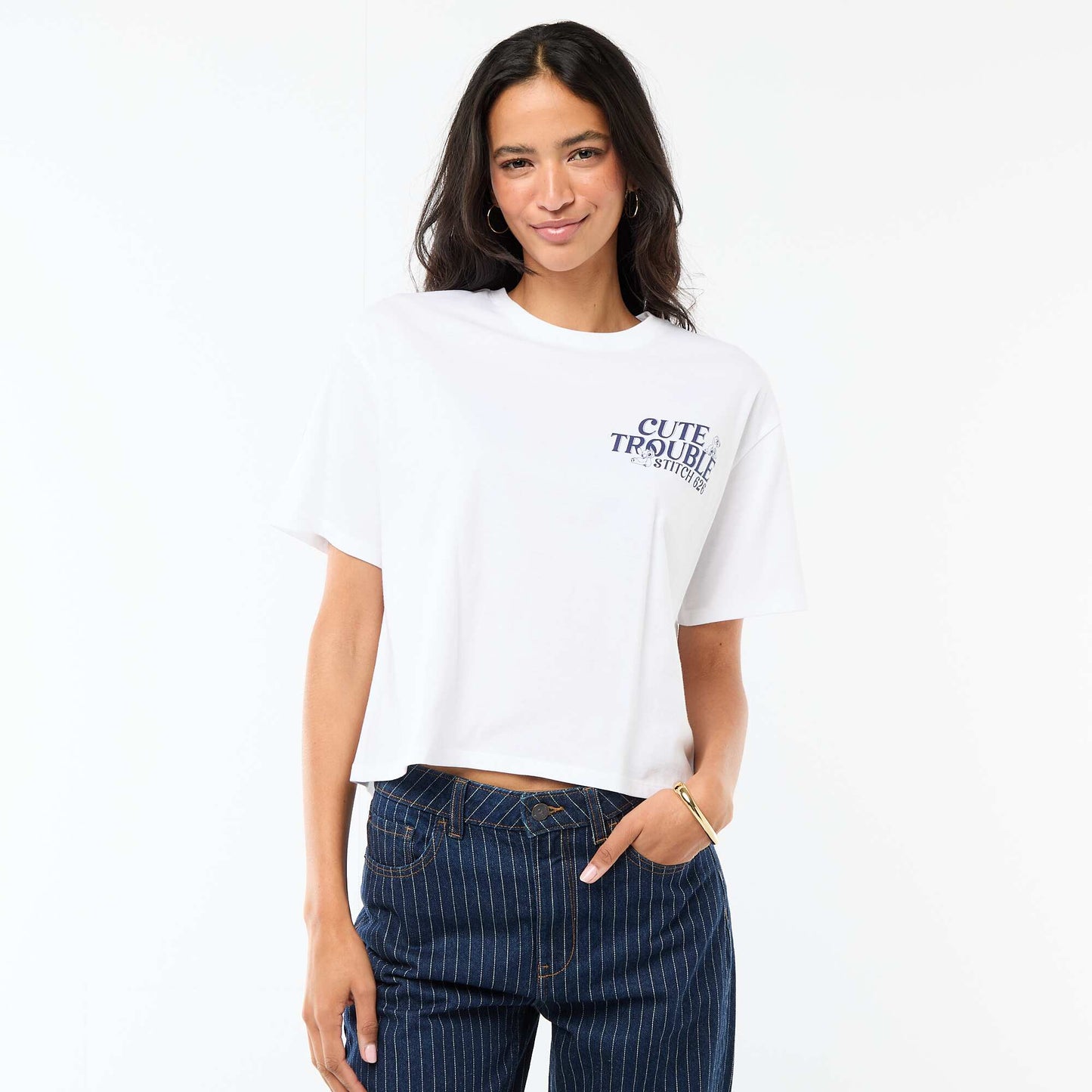 Camiseta 'Stitch' corta de manga corta BLANCO