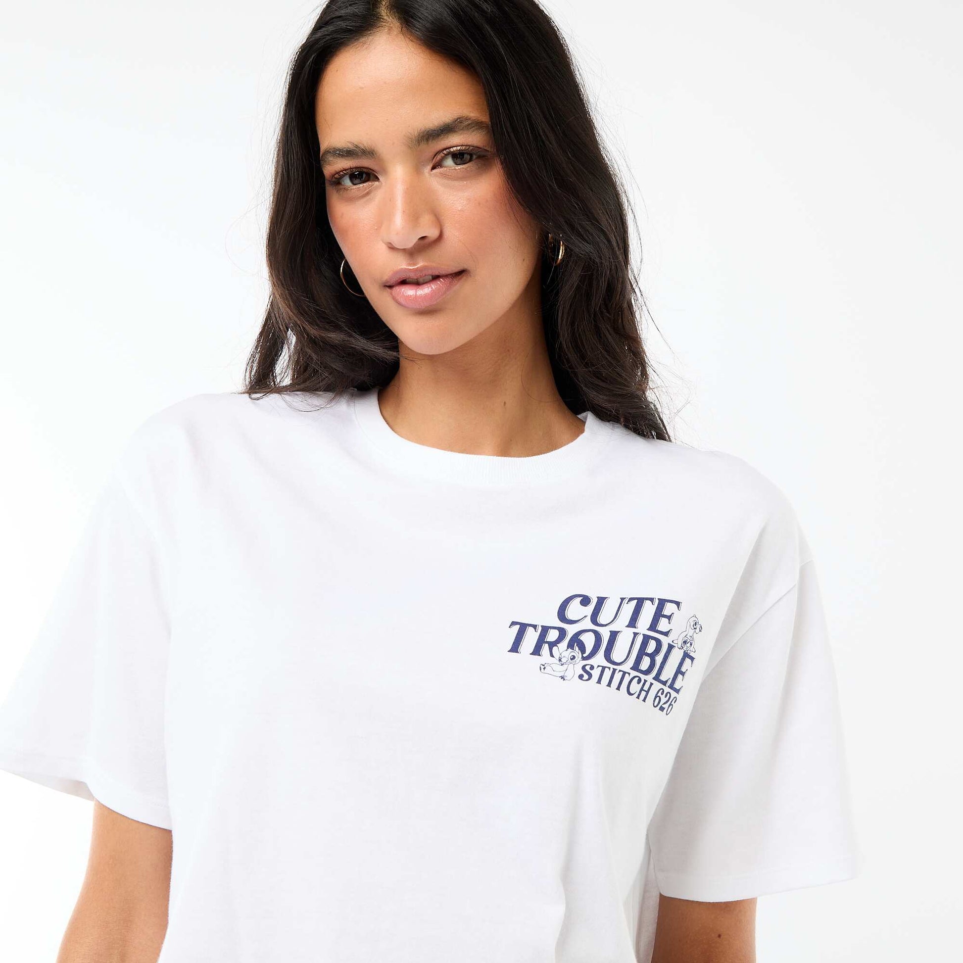 Camiseta 'Stitch' corta de manga corta BLANCO