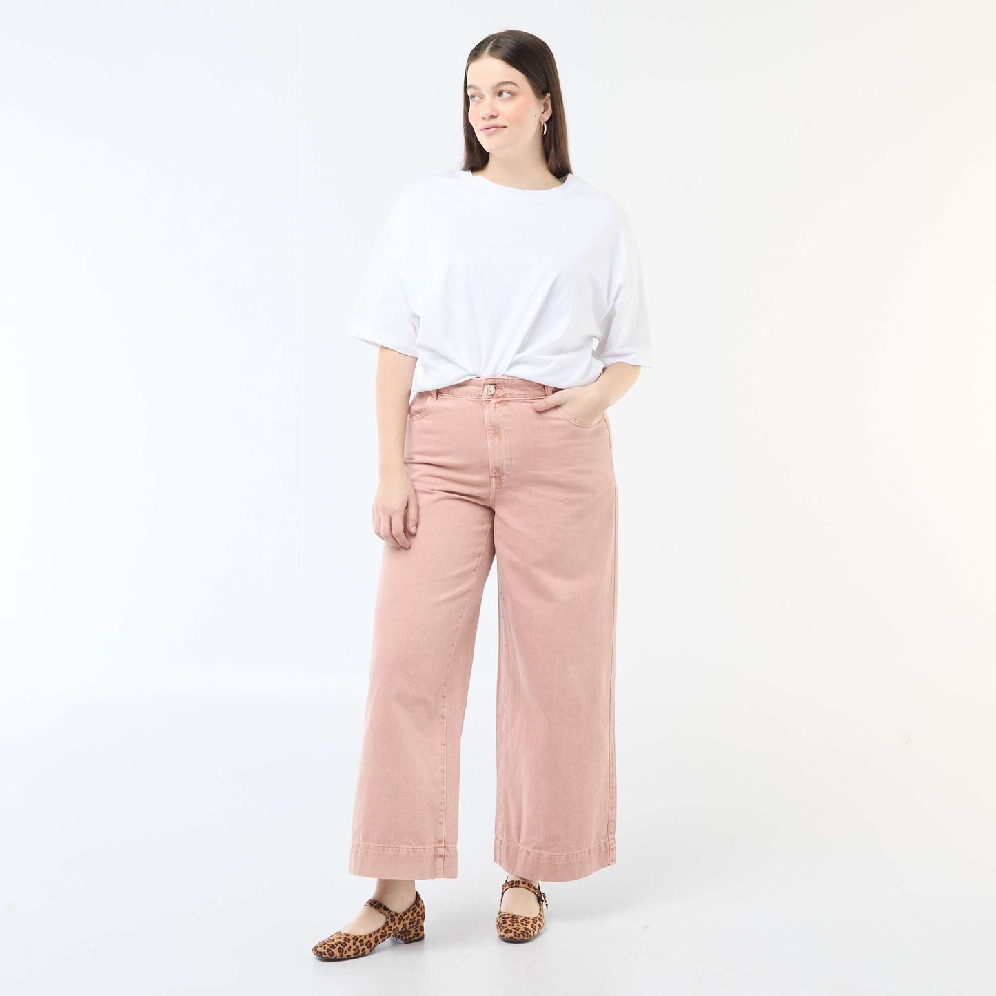 Jean palazzo de twill de talle alta ROSA