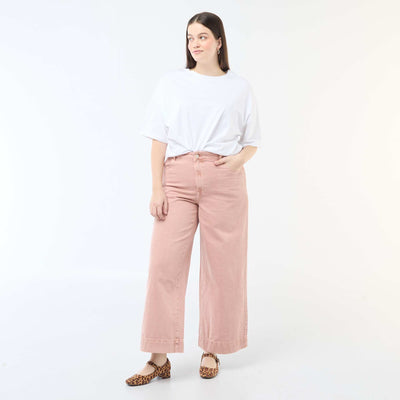 Jean palazzo de twill de talle alta ROSA