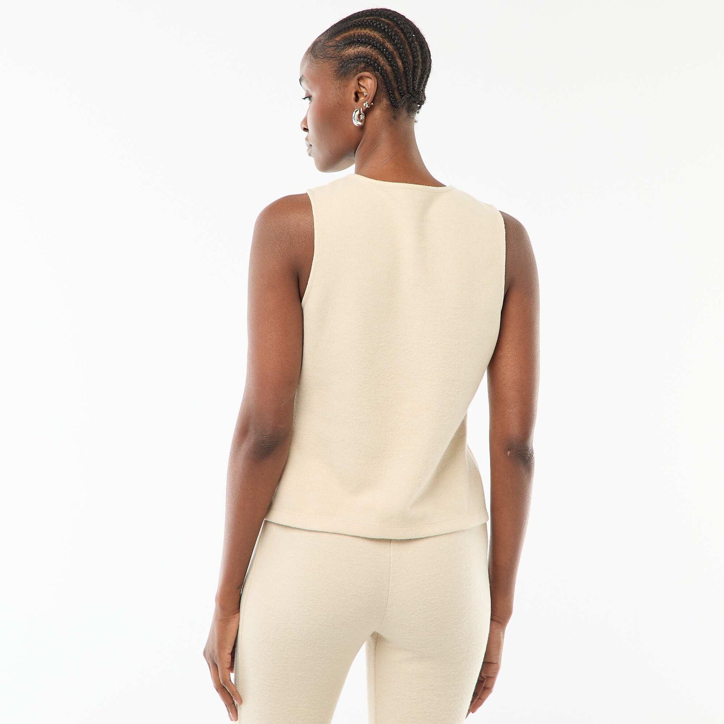Top sin mangas abotonado de punto suave BEIGE