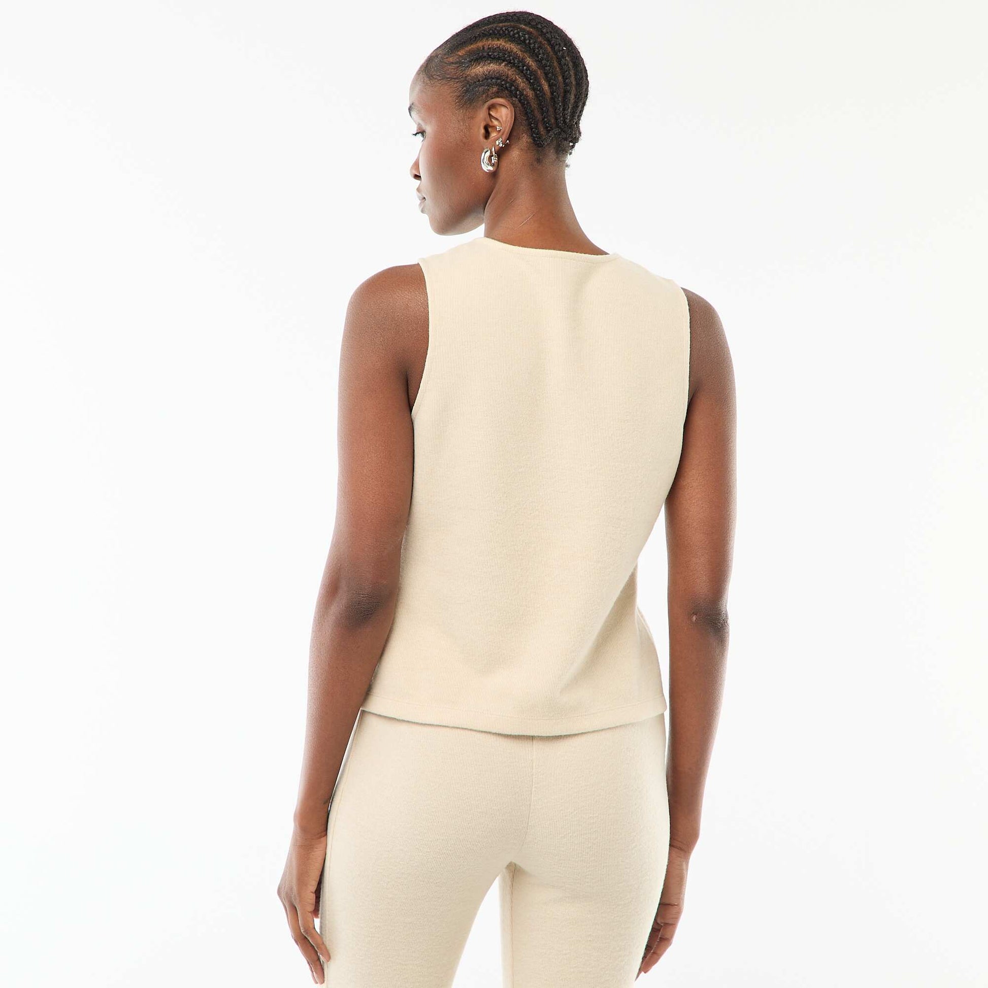 Top sin mangas abotonado de punto suave BEIGE