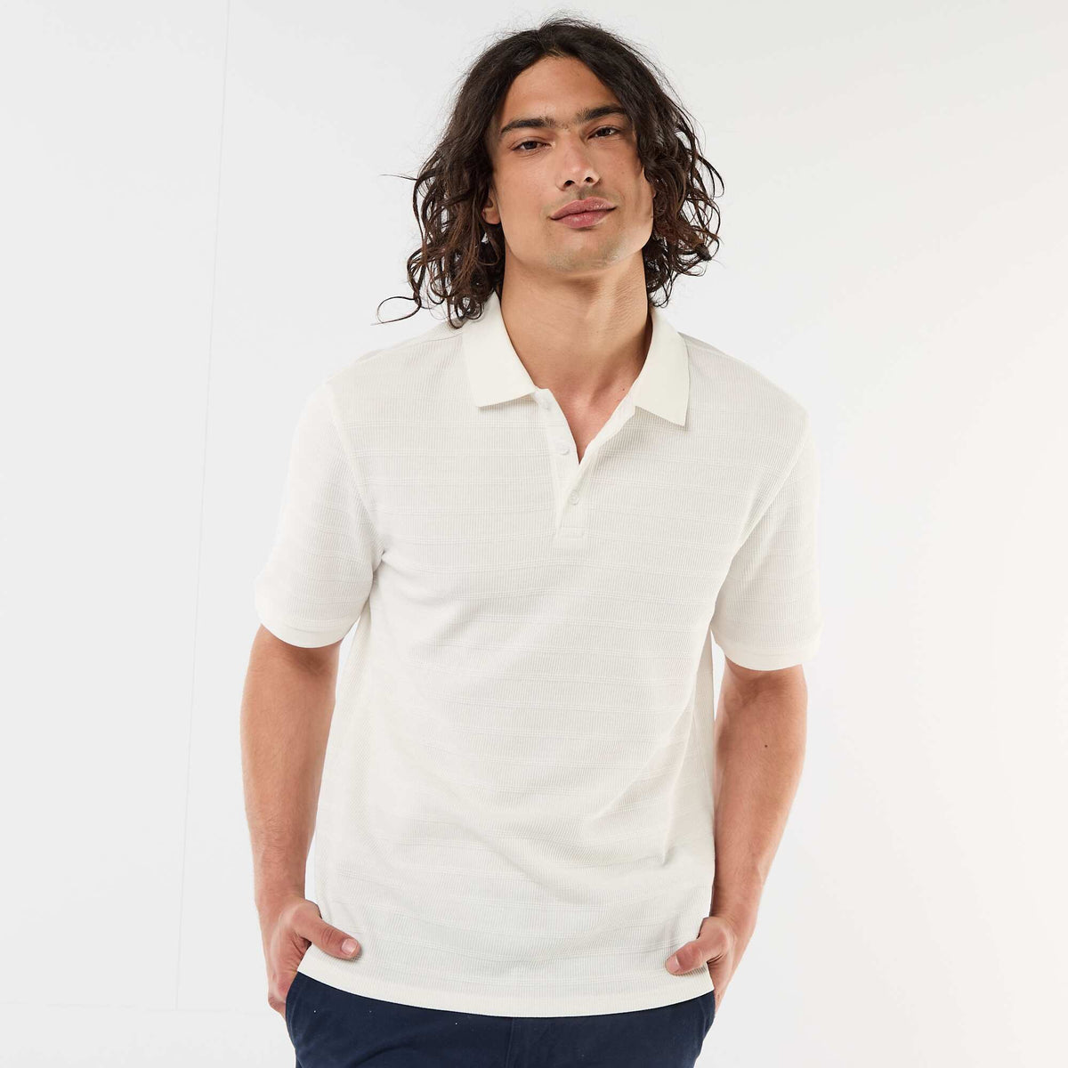 Remera de piqué de algodón de manga corta BEIGE